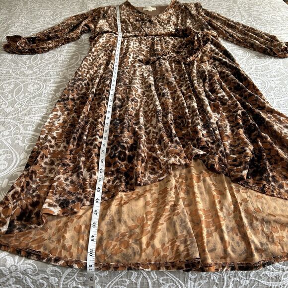 Nurture Dress Women 2X Brown Velvet Burnout Faux Wrap Midi Plus Boho Cottage NWT - Picture 8 of 16